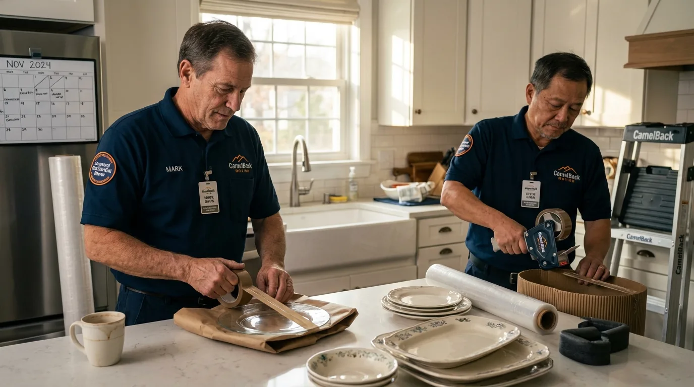 Professional crew packing kitchen dishware in Hickman, NE